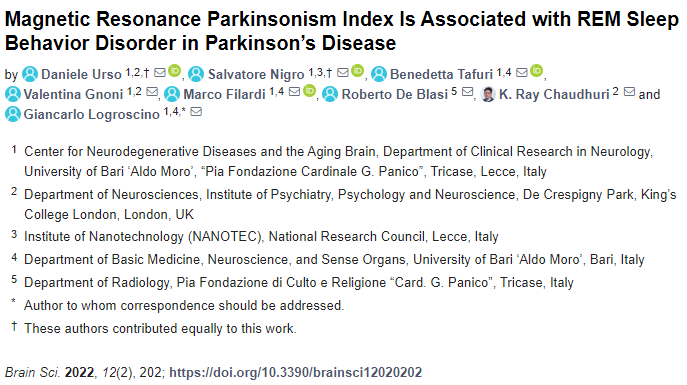 Magnetic Resonance Parkinsonism Index Is Associated with REM Sleep Behavior Disorder in Parkinson’s Disease