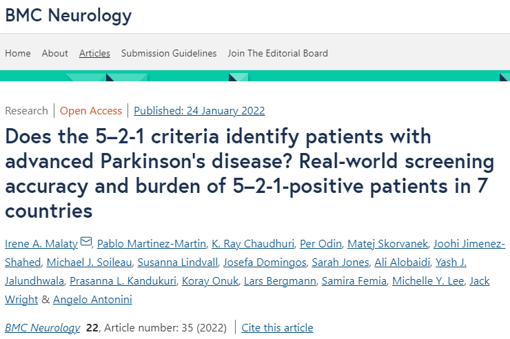 Does the 5–2-1 criteria identify patients with advanced Parkinson’s disease? Real-world screening accuracy and burden of 5–2-1-positive patients in 7 countries