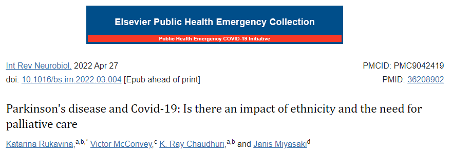 Parkinson’s disease and Covid-19: Is there an impact of ethnicity and the need for palliative care