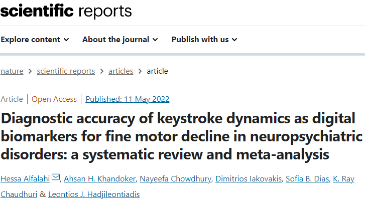 Diagnostic accuracy of keystroke dynamics as digital biomarkers for fine motor decline in neuropsychiatric disorders: a systematic review and meta-analysis