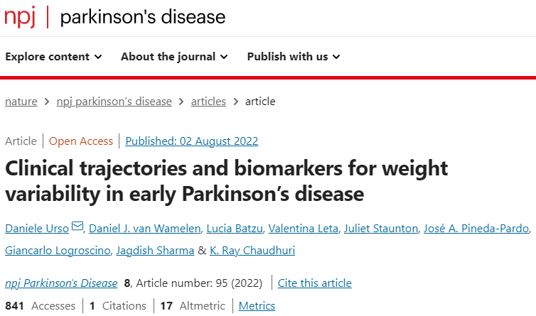 Clinical trajectories and biomarkers for weight variability in early Parkinson’s disease