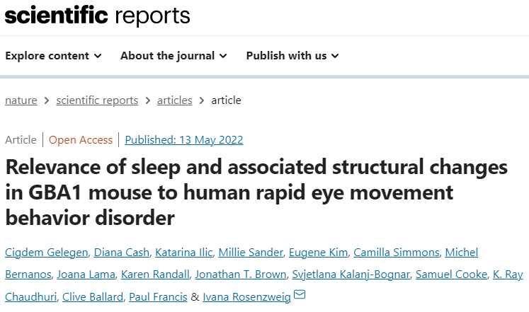 Relevance of sleep and associated structural changes in GBA1 mouse to human rapid eye movement behavior disorder