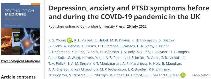 Depression, anxiety and PTSD symptoms before and during the COVID-19 pandemic in the UK