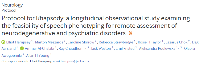 Protocol for Rhapsody: a longitudinal observational study examining the feasibility of speech phenotyping for remote assessment of neurodegenerative and psychiatric disorders