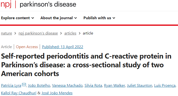 Self-reported periodontitis and C-reactive protein in Parkinson’s disease: a cross-sectional study of two American cohorts